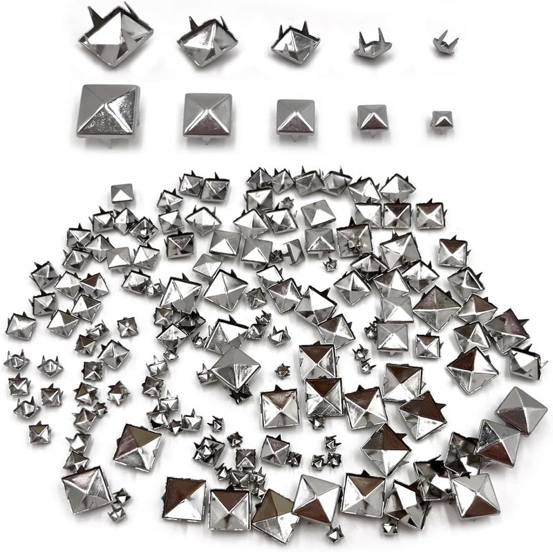 honigo Silver 150pcs Square Pyramid Studs Metal Studs Spikes for Clothing,Shoe,Leather,Jacket,Punk,Crafts,Clothes,Jeans,Jewelry4/6/8/10/12mm - Image 5
